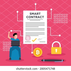 Blockchain Smart Contract Secure Decentralization Concept