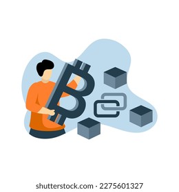 blockchain red social Ilustración plana. adecuado para materiales promocionales de medios sociales, páginas de aterrizaje de redes sociales con personajes de personas, aplicaciones móviles de chat y servicio de pedidos online