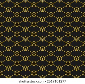 Blockchain structure seamless pattern background with isometric 3D cubes connected with thin lines