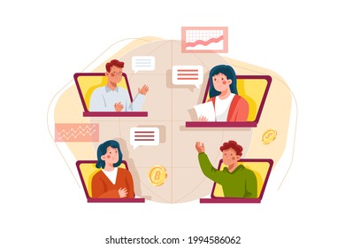 Concepto de Ilustración de la cadena de suministro de Blockchain. Ilustración plana aislada en fondo blanco.
