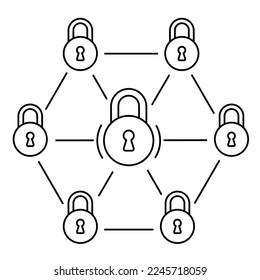 Blockchain symbol. Cyber security. Network electronic key. Vector line. Editable outline stroke.