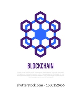 Blockchain symbol. Thin line icon. Cryptocurrency transaction data. Vector illustration of deep tech.
