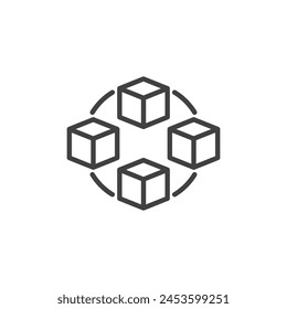 Blockchain system line icon. linear style sign for mobile concept and web design. Interconnected blocks outline vector icon. Symbol, logo illustration. Vector graphics