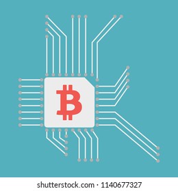 Blockchain system and network concept finance with connected globe, Vector illustration of bitcoin sign
