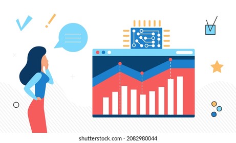 Blockchain technologies in finance and credit operations of bank. Modern accounting analytics in companies , flat vector image isolated