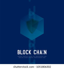 Blockchain technology 3D isometric virtual, Unsafe system concept design illustration isolated on dark blue background and Blockchain Text with copy space, vector eps 10