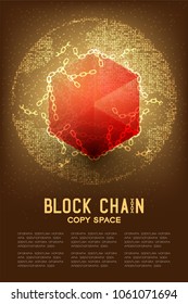 Blockchain technology 3D isometric virtual with geometric circle pattern globe, system offline concept design illustration isolated on brown gradient background and Blockchain Text with copy space