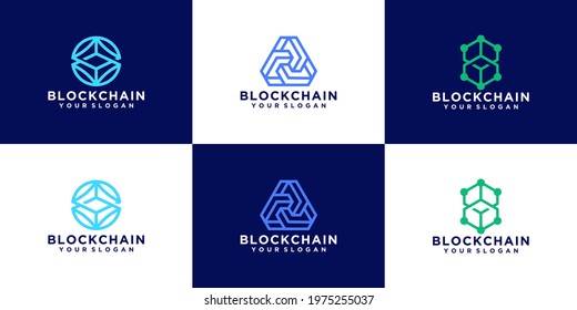 blockchain technology abstract logo design collection