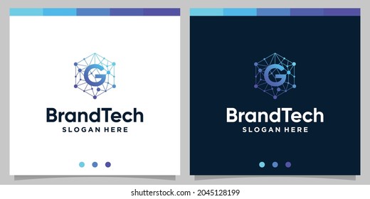 Blockchain technology abstract logo gradient with initial G letter logo. Premium Vector