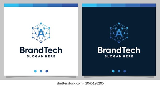 Blockchain technology abstract logo gradient with initial A letter logo. Premium Vector