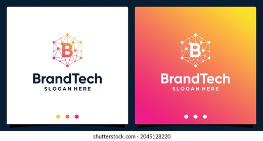 Blockchain technology abstract logo gradient with initial B letter logo. Premium Vector