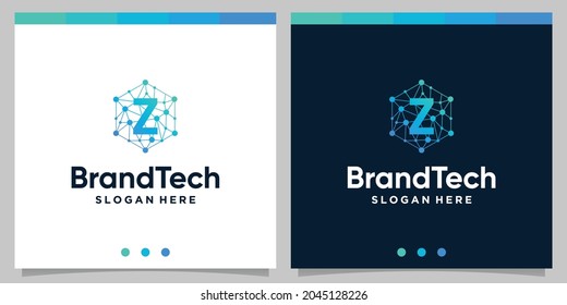 Blockchain technology abstract logo gradient with initial z letter logo. Premium Vector