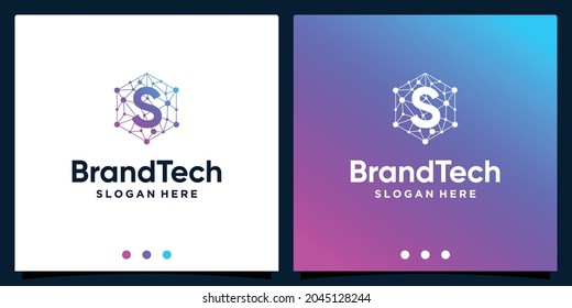 Blockchain technology abstract logo gradient with initial S letter logo. Premium Vector
