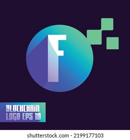 Blockchain technology abstract logo gradient with initial F letter logo. Premium Vector