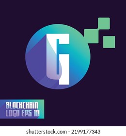Blockchain technology abstract logo gradient with initial G letter logo. Premium Vector