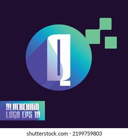 Blockchain technology abstract logo gradient with initial Q letter logo. Premium Vector