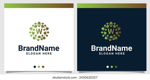 Blockchain technology abstract logo gradient with initial W letter logo