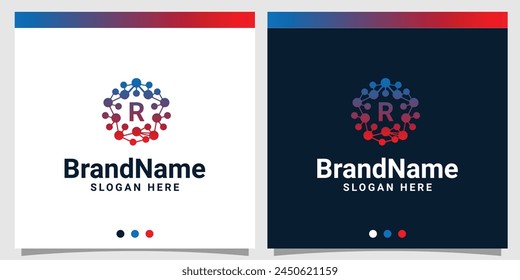 Blockchain technology abstract logo gradient with initial R letter logo