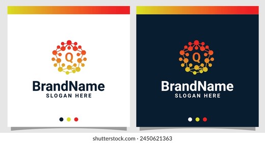 Blockchain technology abstract logo gradient with initial Q letter logo