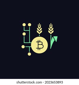 Blockchain technology in agriculture RGB color icon for dark theme. Innovative payment. Smart agriculture. Isolated vector illustration on night mode background. Simple filled line drawing on black