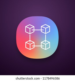 Blockchain technology app icon. Big data. Cryptocurrency. Fintech. UI/UX user interface. E-commerce. Connected cubes. Web or mobile application. Vector isolated illustration