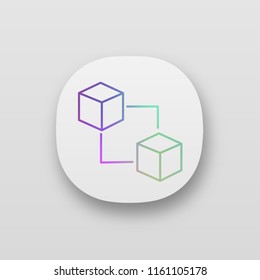 Blockchain technology app icon. Cryptocurrency. Fintech. E-commerce. Connected cubes. UI/UX user interface. Web or mobile application. Vector isolated illustration
