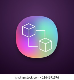 Blockchain technology app icon. Cryptocurrency. Fintech. E-commerce. Connected cubes. UI/UX user interface. Web or mobile application. Vector isolated illustration
