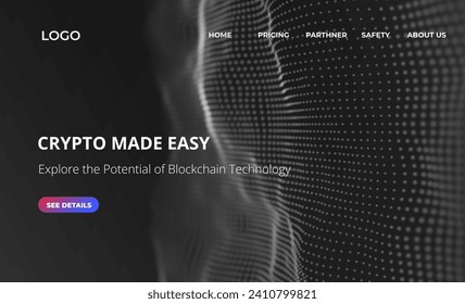 Fondo de la tecnología Blockchain. Resumen del concepto de red digital. Ilustración del vector de datos criptográficos. Fondo de partícula blanca. Ola de flujo con paisaje de puntos.