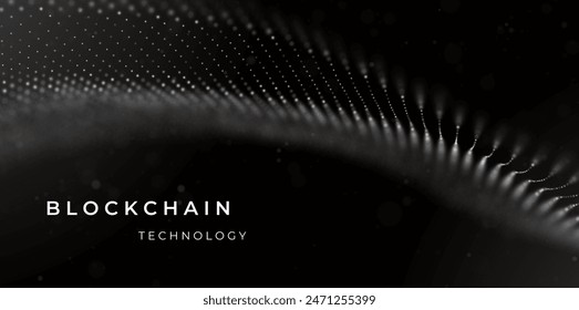 Blockchain technology background. Abstract digital network concept. Crypto data vector illustration. White particle background. Flow wave with dot landscape.