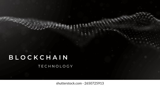 Blockchain technology background. Abstract digital network concept. Crypto data vector illustration. White particle background. Flow wave with dot landscape.