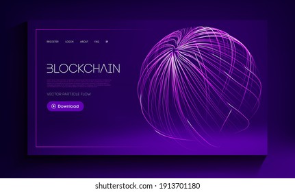 Blockchain technology background. Abstract finance internet technology and cryptocurrency exchange. Abstract sport background. Big data and data protection. Purple flow 3d vector illustration.