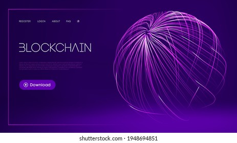 Blockchain technology background. Abstract sport background. Big data and data protection. Purple flow 3d vector illustration.