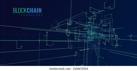Blockchain Technology Background. Big Data Flow Block Validation in the Blockchain Concept. Abstract 3D Lines. Vector Illustration.
