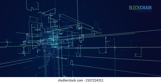 Blockchain Technology Background. Big Data Flow Block Validation in the Blockchain Concept. Abstract 3D Lines. Vector Illustration.
