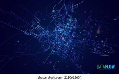 Blockchain Technology Background. Big Data Flow Block Validation In The Blockchain Concept. Abstract 3D Lines. Vector Illustration.