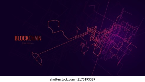 Blockchain Technology Background. Big Data Flow Block Validation in the Blockchain Concept. Abstract 3D Lines. Vector Illustration.
