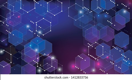 Blockchain Technology Background. Bussines Concept Banner. Blockchain Vector Concept Illustration. Blue Digital Pattern. Vector  Technology Blockchain Background.
