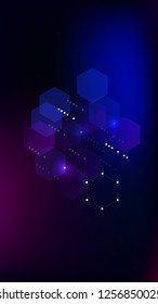 Blockchain Technology Background. Digital Tehnology Backdrop. Vertical Template BG for Mobile Device. Futuristic Cyberspace with Hexagon Fractals. Vector  Technology Blockchain Background.