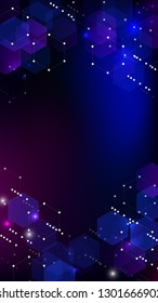 Blockchain Technology Background. Digital Tehnology Backdrop. Vertical Template BG for Mobile Device. Futuristic Cyberspace with Hexagon Fractals. Vector  Technology Blockchain Background.