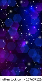 Blockchain Technology Background. Digital Tehnology Backdrop. Vertical Template BG for Mobile Device. Futuristic Cyberspace with Hexagon Fractals. Vector  Technology Blockchain Background.