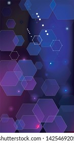 Blockchain Technology Background. Digital Tehnology Backdrop. Futuristic Cyberspace with Hexagon Fractals. Vertical Template BG for Mobile Device. Vector  Technology Blockchain Background.