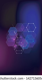 Blockchain Technology Background. Digital Tehnology Backdrop. Vertical Template BG for Mobile Device. Futuristic Cyberspace with Hexagon Fractals. Vector  Technology Blockchain Background.