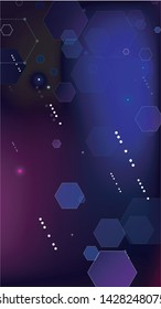 Blockchain Technology Background. Digital Tehnology Backdrop. Vertical Template BG for Mobile Device. Futuristic Cyberspace with Hexagon Fractals. Vector  Technology Blockchain Background.