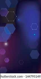 Blockchain Technology Background. Digital Tehnology Backdrop. Futuristic Cyberspace with Hexagon Fractals. Vertical Template BG for Mobile Device. Vector  Technology Blockchain Background.