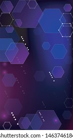 Blockchain Technology Background. Digital Tehnology Backdrop. Futuristic Cyberspace with Hexagon Fractals. Vertical Template BG for Mobile Device. Vector  Technology Blockchain Background.