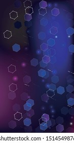 Blockchain Technology Background. Digital Tehnology Backdrop. Vertical Template BG for Mobile Device. Futuristic Cyberspace with Hexagon Fractals. Vector  Technology Blockchain Background.
