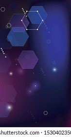 Blockchain Technology Background. Digital Tehnology Backdrop. Vertical Template BG for Mobile Device. Futuristic Cyberspace with Hexagon Fractals. Vector  Technology Blockchain Background.