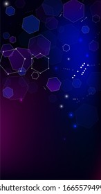 Blockchain Technology Background. Digital Tehnology Backdrop. Vertical Template BG for Mobile Device. Futuristic Cyberspace with Hexagon Fractals. Vector  Technology Blockchain Background.