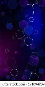 Fondo de la tecnología de la cadena de bloqueo Fondo de Tecnología Digital. Ciberespacio futurista con fractales hexagonales. Plantilla vertical BG para dispositivo móvil. Fondo de la cadena de bloqueo de la tecnología vectorial.