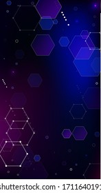 Blockchain Technology Background. Digital Tehnology Backdrop. Vertical Template BG for Mobile Device. Futuristic Cyberspace with Hexagon Fractals. Vector  Technology Blockchain Background.